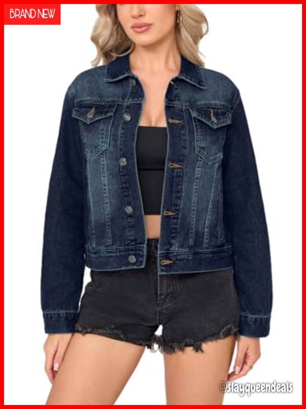 Women's Cotton Denim Button-Up Trucker Jean Jacket Classic Fitted Outerwear